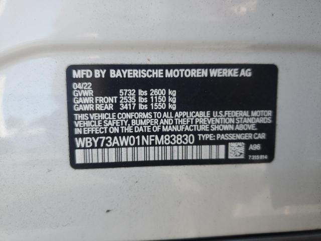 WBY73AW01NFM83830 - 2022 BMW I4 EDRIVE 40 WHITE photo 12