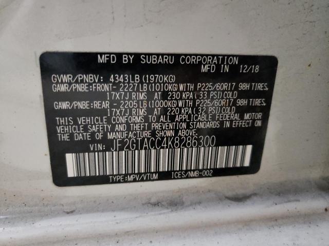 JF2GTACC4K8286300 - 2019 SUBARU CROSSTREK PREMIUM თეთრი ფოტო 13