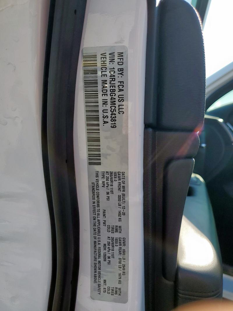 1C4RJEBG4MC543819 - 2021 JEEP GRAND CHER LIMITED WHITE photo 13