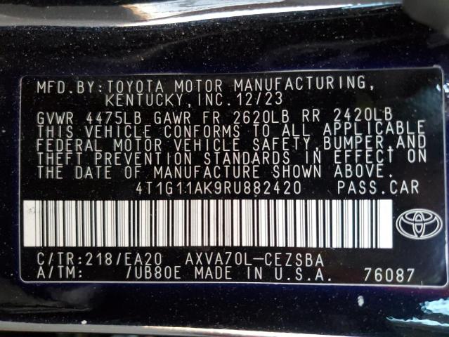 4T1G11AK9RU882420 - 2024 TOYOTA CAMRY SE NIGHT SHADE BLACK photo 12