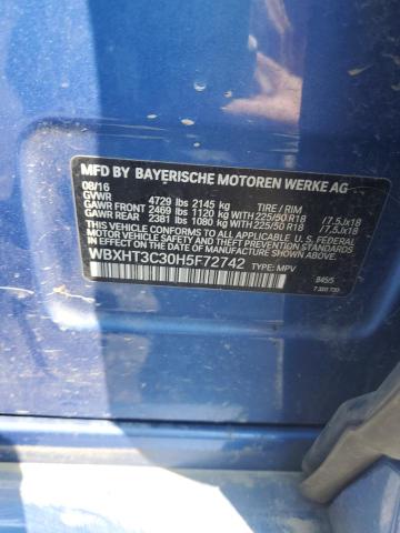 WBXHT3C30H5F72742 - 2017 BMW X1 XDRIVE28I BLUE photo 13