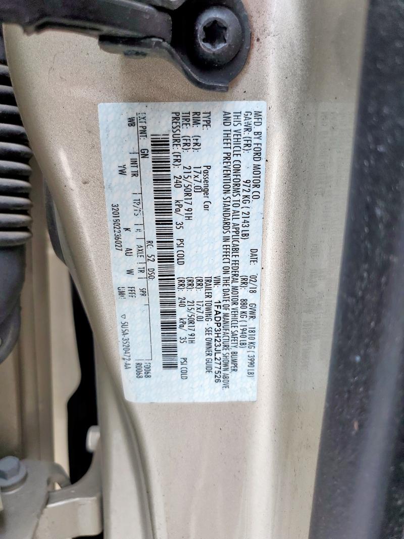 1FADP3H23JL277526 - 2018 FORD FOCUS SEL TAN photo 12