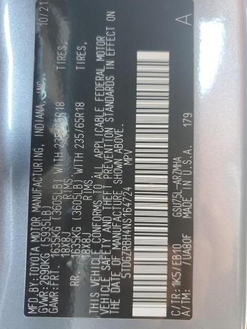 5TDGZRBH4NS164724 - 2022 TOYOTA HIGHLANDER XLE Gümüş foto 13