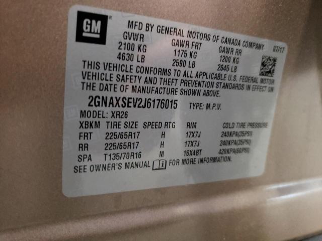 2GNAXSEV2J6176015 - 2018 CHEVROLET EQUINOX 4D LT TAN photo 13