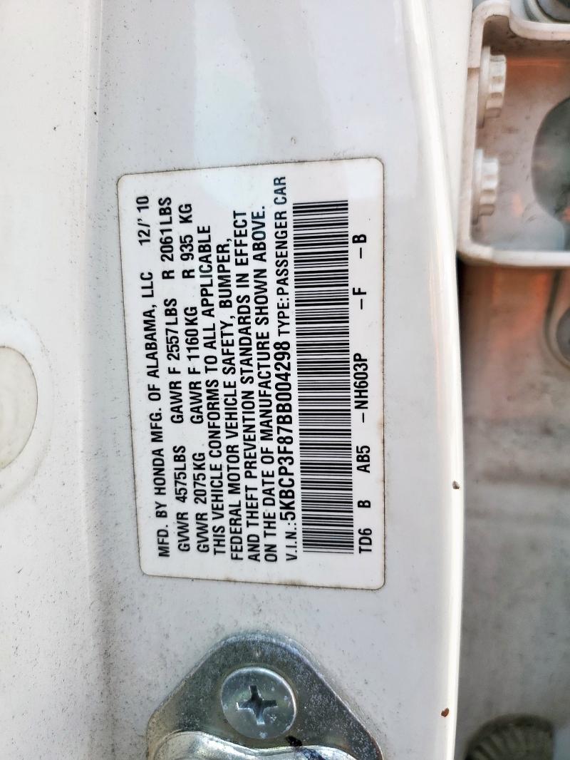 5KBCP3F87BB004298 - 2011 HONDA ACCORD EXL WHITE photo 12