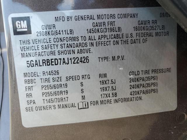 5GALRBED7AJ122426 - 2010 BUICK ENCLAVE CXL BROWN photo 14