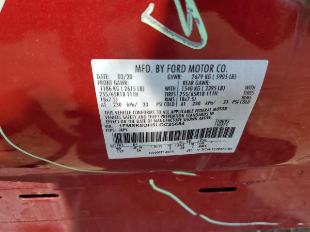 1FMSK8DH5LGC25684 - 2020 FORD EXPLORER XLT 红色 照片 13