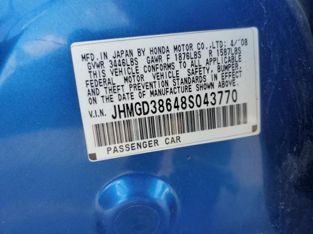 JHMGD38648S043770 - 2008 HONDA FIT SPORT BLUE photo 12