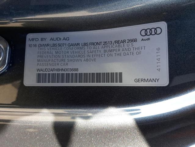 WAUD2AFH8HN003688 - 2017 AUDI A5 SPORT GRAY photo 12