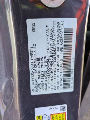 19XFL1H81NE016188 - 2022 HONDA CIVIC SPORT TOURING PURPLE photo 13