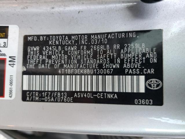 4T1BF3EK8BU130067 - 2011 TOYOTA CAMRY BASE SILVER photo 12