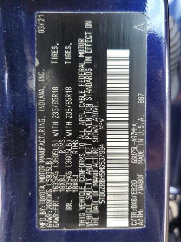 5TDGZRBH5MS537994 - 2021 TOYOTA HIGHLANDER XLE BLUE photo 13