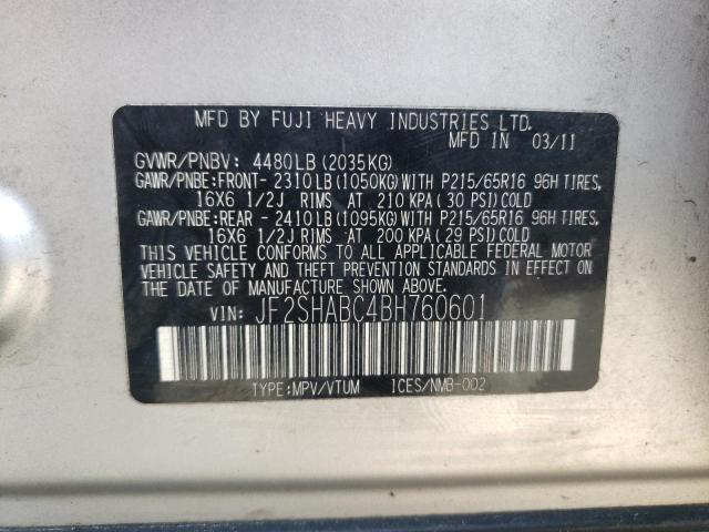 JF2SHABC4BH760601 - 2011 SUBARU FORESTER 2.5X 银色 照片 13