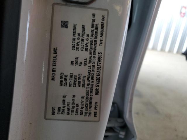 5YJ3E1EA9LF799515 - 2020 TESLA MODEL 3 Ağ foto 12