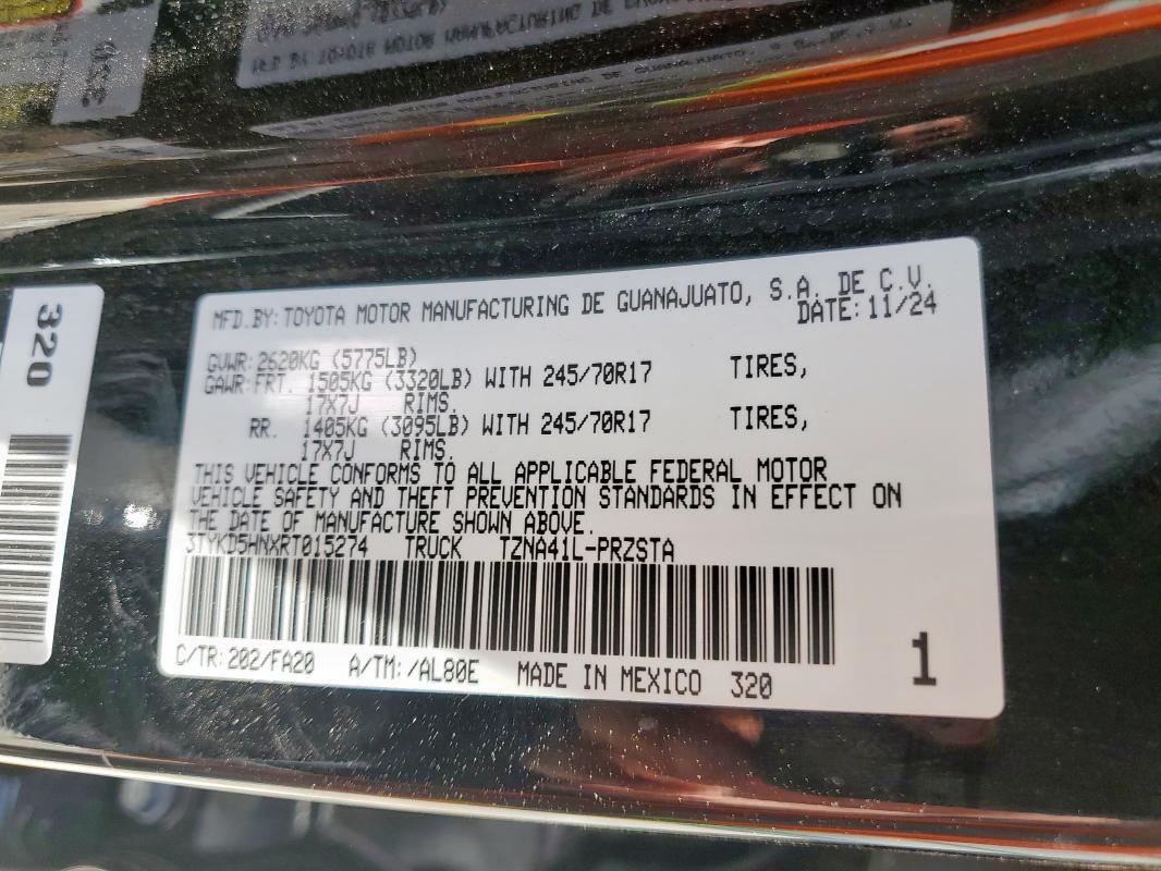 3TYKD5HNXRT015274 - 2024 TOYOTA TACOMA DOUBLE CAB 黑色 照片 12