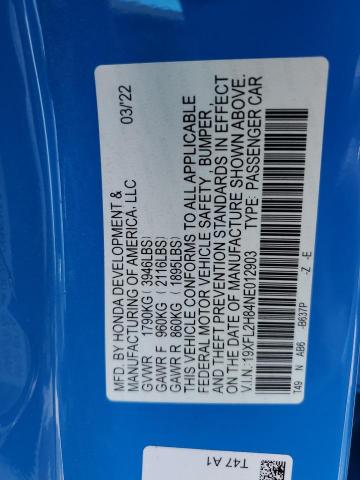 19XFL2H84NE012903 - 2022 HONDA CIVIC SPORT 蓝色 照片 12