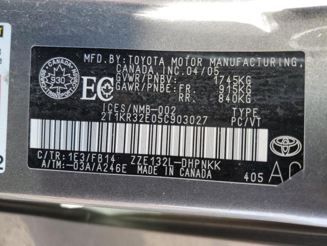2T1KR32E05C903027 - 2005 TOYOTA COROLLA MA XR GRAY photo 13