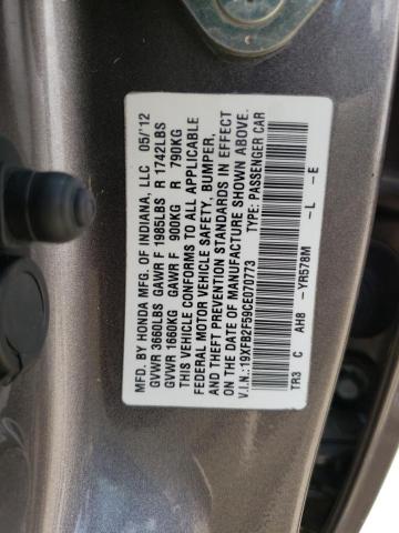 19XFB2F59CE070773 - 2012 HONDA CIVIC LX GRAY photo 12