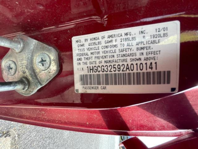 1HGCG32592A010141 - 2002 HONDA ACCORD EX RED photo 10