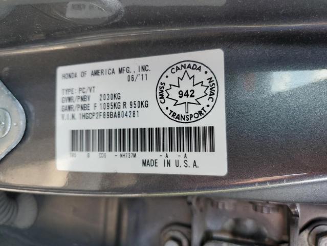 1HGCP2F89BA804281 - 2011 HONDA ACCORD EXL CHARCOAL photo 12
