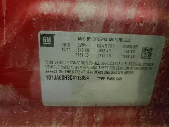 1G1JA6SH8C4115894 - 2012 CHEVROLET SONIC LS 红色 照片 12