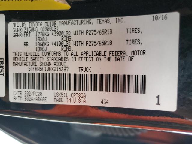 5TFRW5F18HX215387 - 2017 TOYOTA TUNDRA DOUBLE CAB SR/SR5 BLACK photo 13