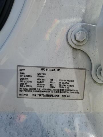 7SAYGAEE9NF535798 - 2022 TESLA MODEL Y WHITE photo 13