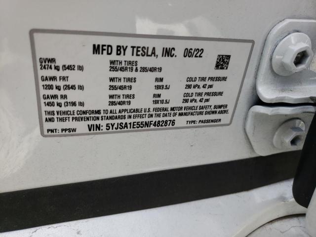 5YJSA1E55NF482876 - 2022 TESLA MODEL S WHITE photo 12