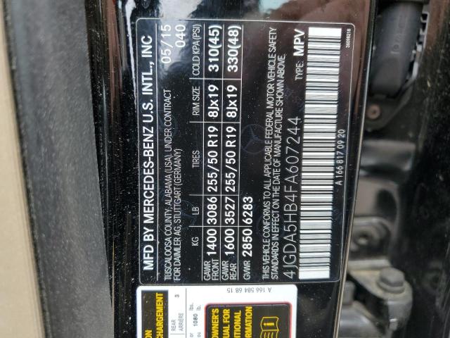 4JGDA5HB4FA607244 - 2015 MERCEDES-BENZ ML 350 4MATIC BLACK photo 14