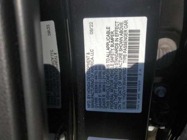 1HGCV1F36NA076802 - 2022 HONDA ACCORD SPORT 黑色 照片 12