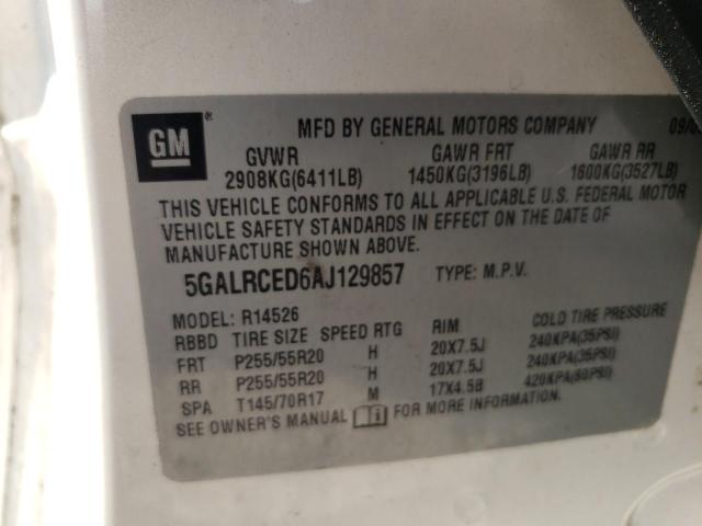 5GALRCED6AJ129857 - 2010 BUICK ENCLAVE CXL CREAM photo 13