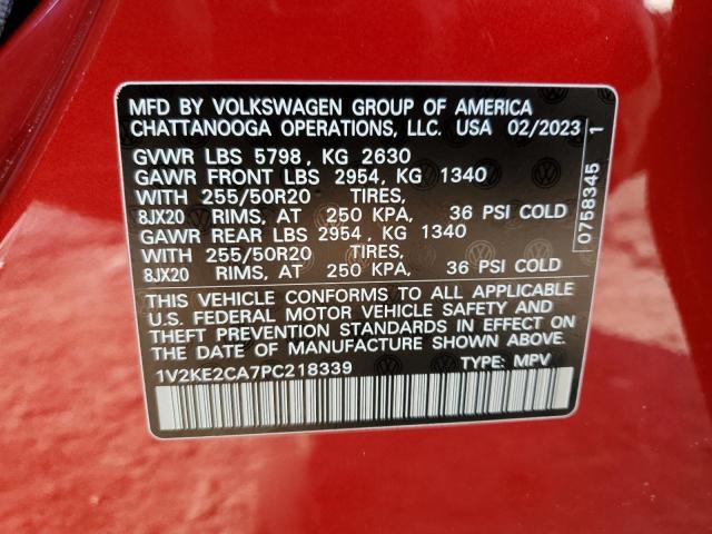 1V2KE2CA7PC218339 - 2023 VOLKSWAGEN ATLAS CROS SE RED photo 13