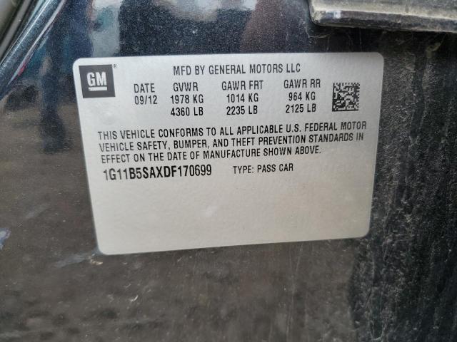 1G11B5SAXDF170699 - 2013 CHEVROLET MALIBU LS BLACK photo 12