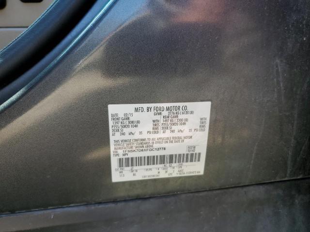 1FM5K7D8XFGC12778 - 2015 FORD EXPLORER XLT GRAY photo 13