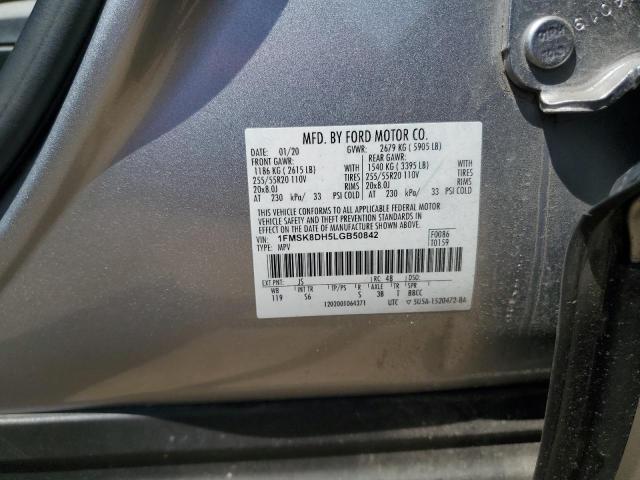 1FMSK8DH5LGB50842 - 2020 FORD EXPLORER XLT SILVER photo 13