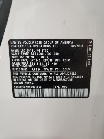 1V2MR2CA2KC601952 - 2019 VOLKSWAGEN ATLAS SEL WHITE photo 14