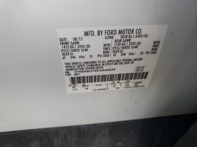 1FM5K8GT9EGA42224 - 2014 FORD EXPLORER SPORT WHITE photo 12