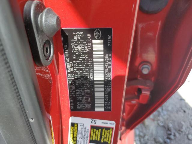 4T1G11AK8RU207870 - 2024 TOYOTA CAMRY SE NIGHT SHADE RED photo 12