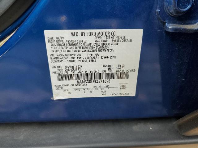 MAJ6S3GL9KC271698 - 2019 FORD ECOSPORT SE ლურჯი ფოტო 14