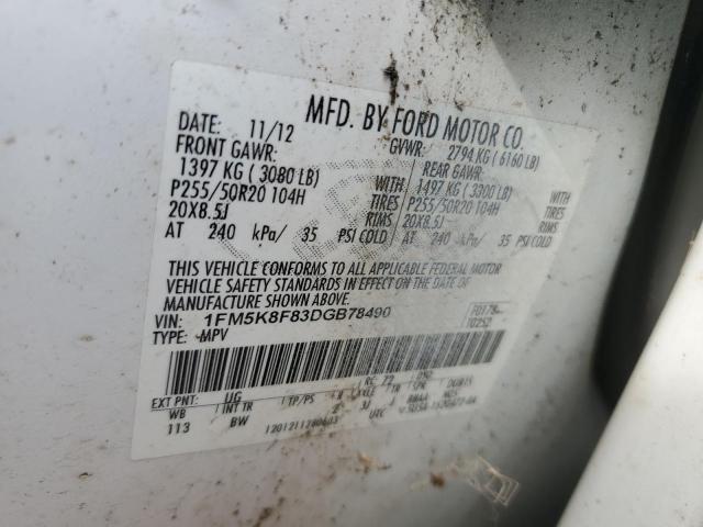 1FM5K8F83DGB78490 - 2013 FORD EXPLORER LIMITED WHITE photo 13