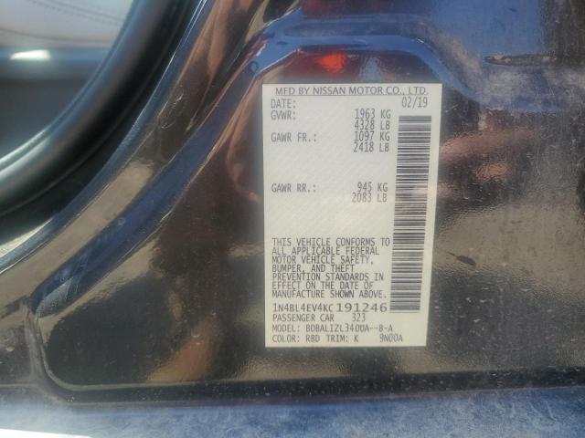 1N4BL4EV4KC191246 - 2019 NISSAN ALTIMA SL შავი ფოტო 13