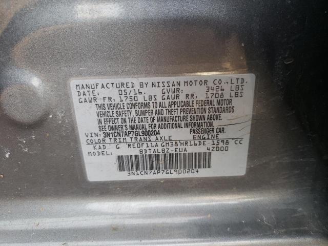 3N1CN7AP7GL900204 - 2016 NISSAN VERSA S GRAY photo 12