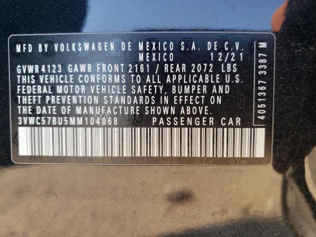 3VWC57BU5MM104068 - 2021 VOLKSWAGEN JETTA S BLACK photo 12