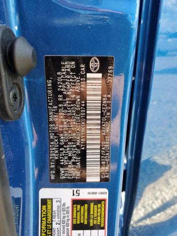 4T1B11HK1KU169744 - 2019 TOYOTA CAMRY L BLUE photo 12