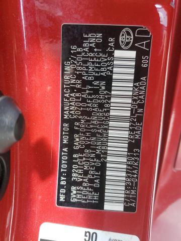 2T1BURHEXGC618217 - 2016 TOYOTA COROLLA L Qırmızı foto 13