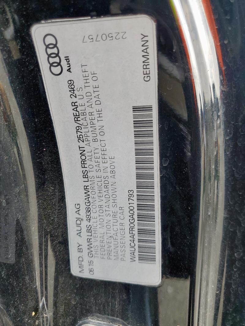 WAUC4AFR0GA001793 - 2016 AUDI S5 PREMIUM PLUS BLACK photo 12