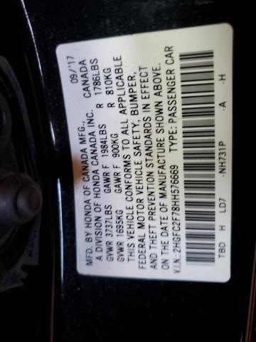 2HGFC2F78HH576669 - 2017 HONDA CIVIC EX BLACK photo 12