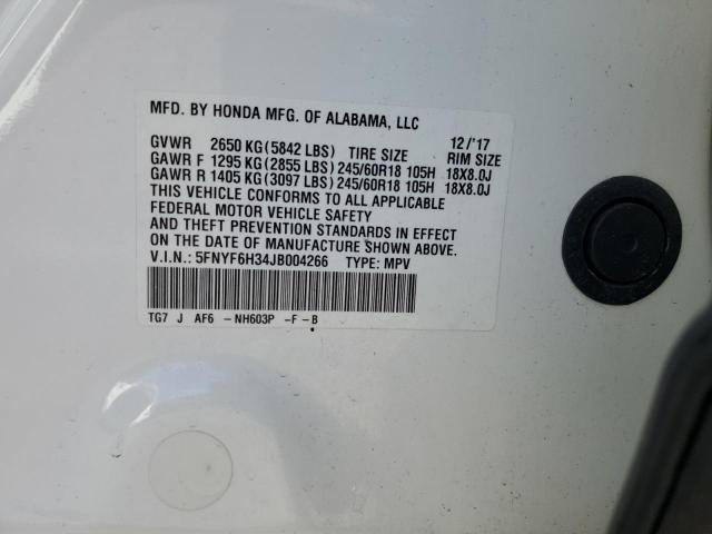 5FNYF6H34JB004266 - 2018 HONDA PILOT EX WHITE photo 13