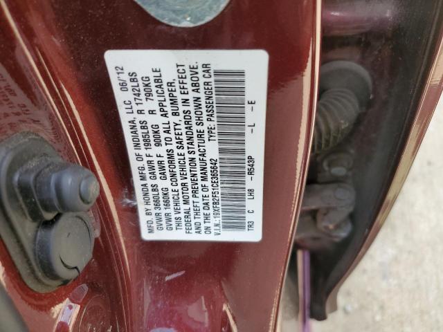 19XFB2F51CE365642 - 2012 HONDA CIVIC LX MAROON photo 12