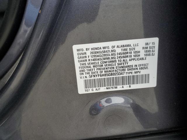 5FNYF6H85GB023347 - 2016 HONDA PILOT EXL CHARCOAL photo 13